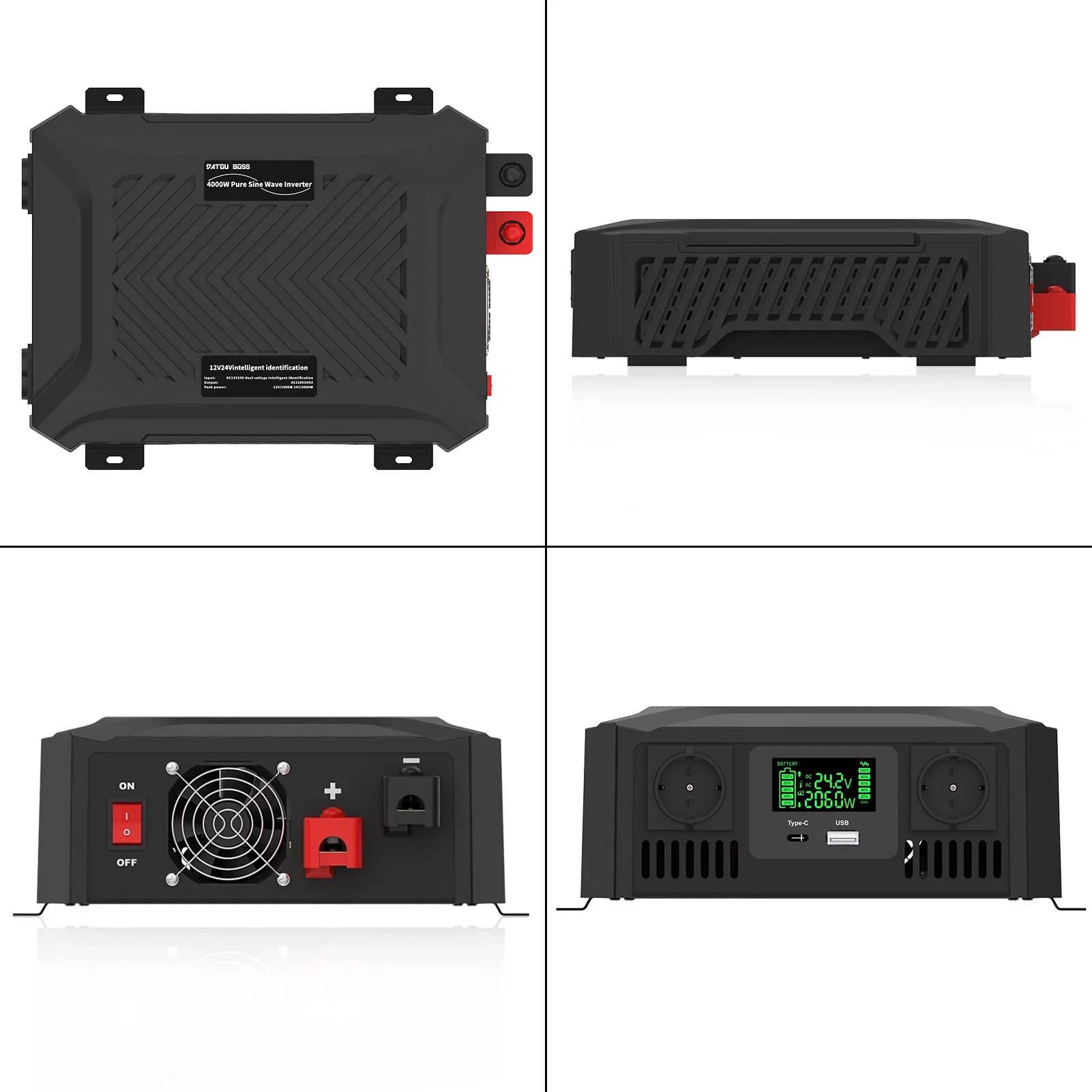 DATOUBOSS TY-PSW-4000 Podwójny falownik napięcia DC na AC220V Przenośny falownik sinusoidalny do montażu w pojeździe Transformator mocy 4000W