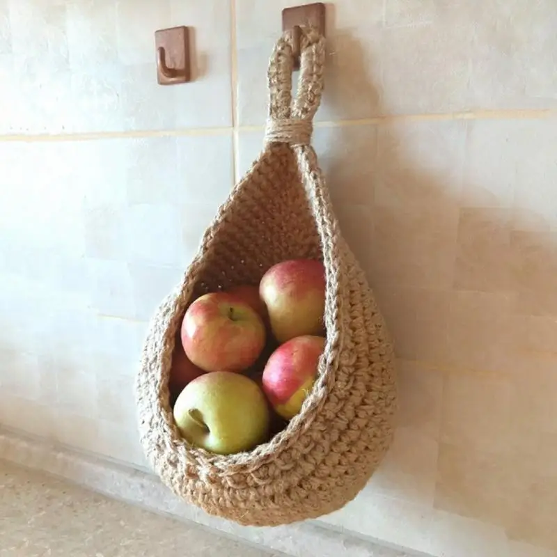 1PC Hand-woven Basket Wall Kitchen Hanging Net Pocket Cotton Rope Water Drop Fruit Vegetable Storage Basket Home Organizer Tools