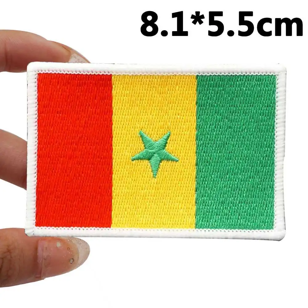 Africa Senegal flag   Badge Embroidered Applique Sewing Label punk biker Patches with hook backing