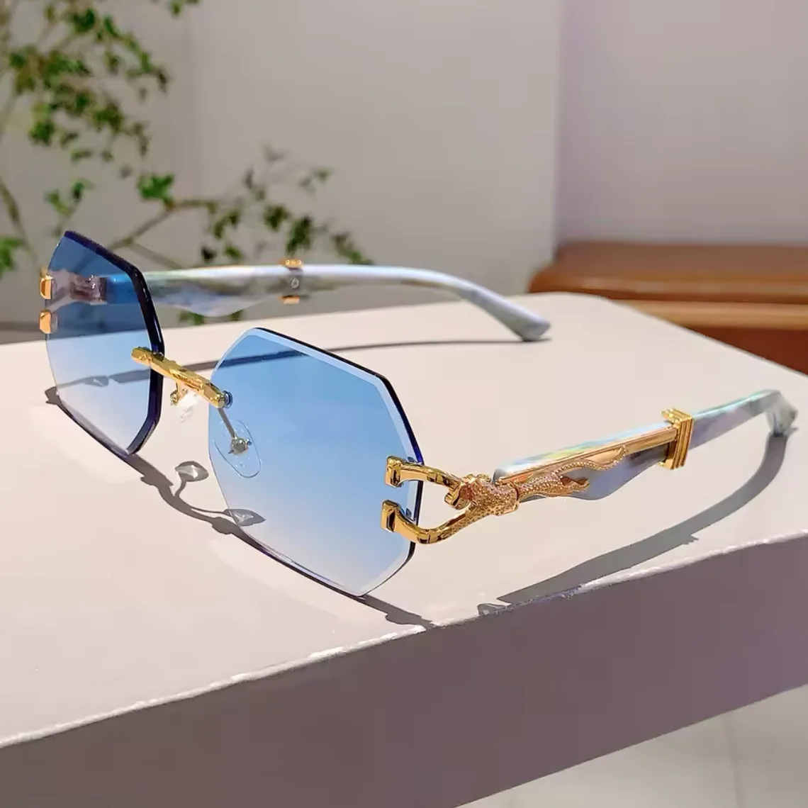 y2k Rimless Octagon Sunglasses Women For Men 2025 Luxury Brand