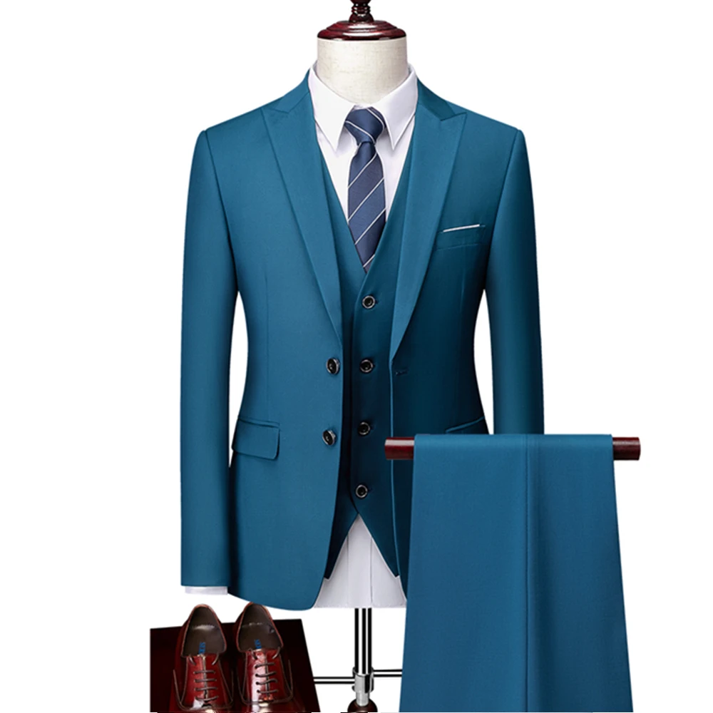 

Men British Style Slim Suit 3 Piece Set Jacket Vest Pants / Male Business Gentleman High End Custom Dress Blazers Coat M-6XL