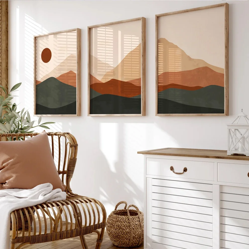3pcs/set Bohemian Abstract Sunrise Mountain View Canvas Printing Japanese Landscape Wall Art Poster for Modern Home Decor Gifts