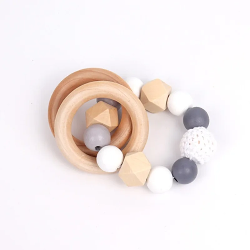 Wooden Teether Baby Play Gym Pacifier Clip Chain Silicone Beads Personalize Dummy Clip Baby Teether Stroller Toys Pram Clip Bell