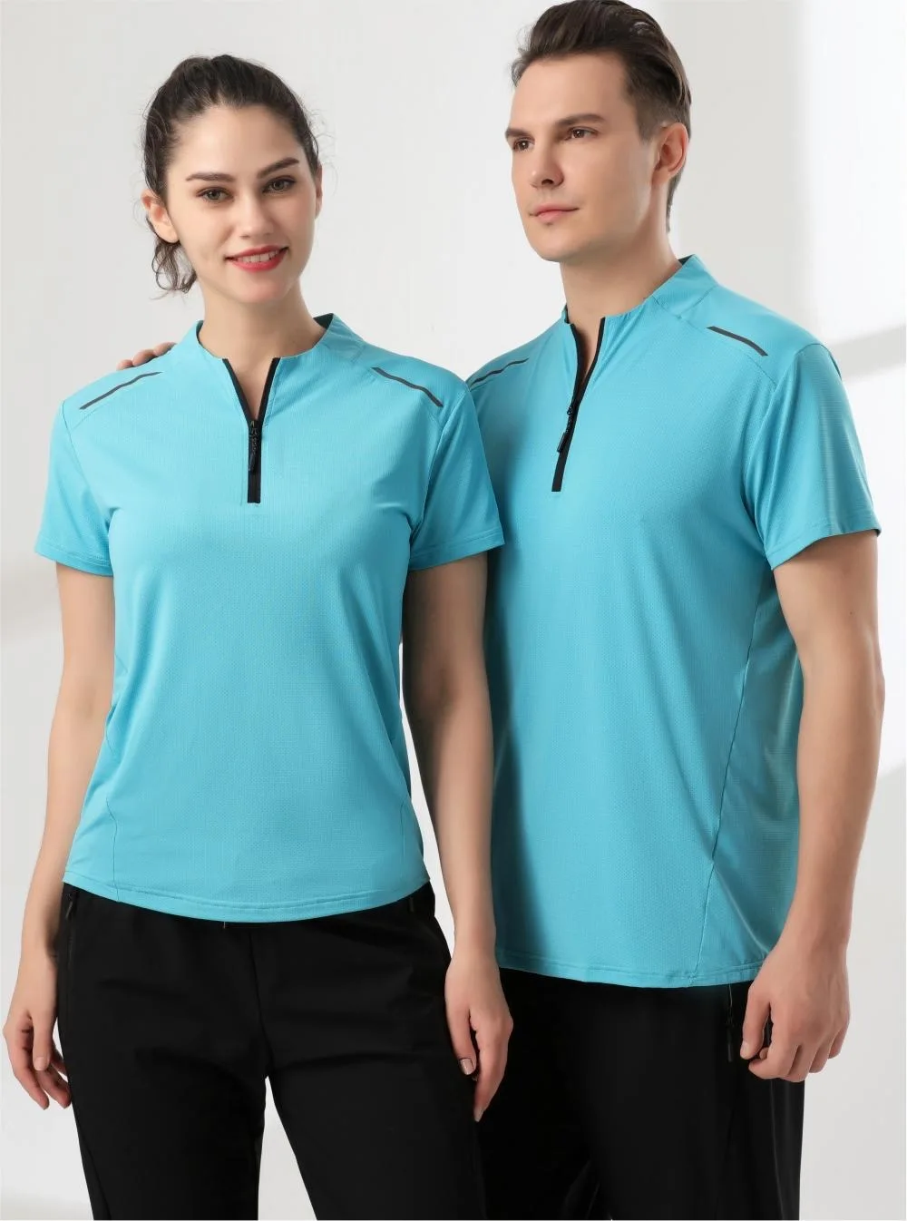 Summer Ice silk Mesh Running Gym Men Shirt short Sleeve Tees elastic fit Sports training Fitness Quick dry Zipper collar T Shirt