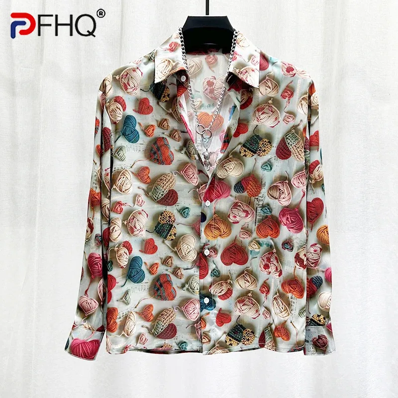 

PFHQ New Fashionable Niche Design 3D Printed Men's Shirt Trendy Casual Versatile Long Sleeved 2024 Contrast Color Tops 21Z5885