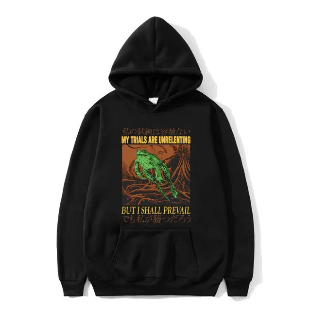 

Vintage Japanese Frog Graphic Hoodie My Trials Are Unrelenting But I Shall Prevall Sweatshirt Men Women Oversized Cotton Hoodies