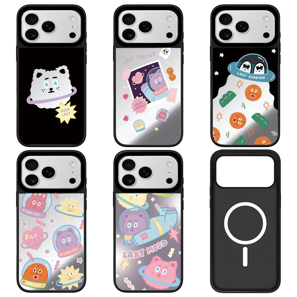 

Cat Planet Mirror Surface Black Border Magnetic Phone Case Cover for IPhone 12 13 14 15 16 17 Pro Max Case