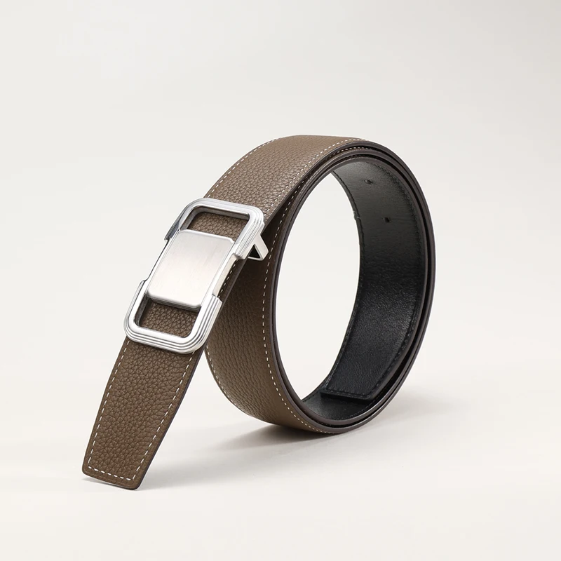 DIMY 2026 new lychee pattern ultra-thin belt for men, leather leather replacement for handmade belt