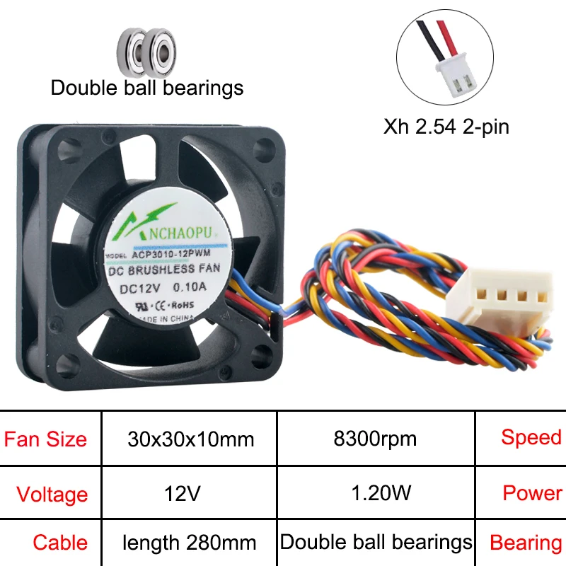 ACP3010-05PWM ACP3010-12PWM 3 cm 30 mm Lüfter 30 x 30 x 10 mm DC5 V/12 V 4-polig 8300/10000 U/min Doppelkugellager-Mikro-Lüfter für CPU