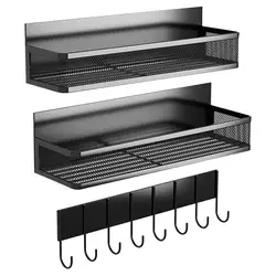 Rack magnético 3 pçs rack de especiarias para geladeira sem perfuração montagem na parede rack de especiarias organizador cozinha utensílio cabide gancho prateleira