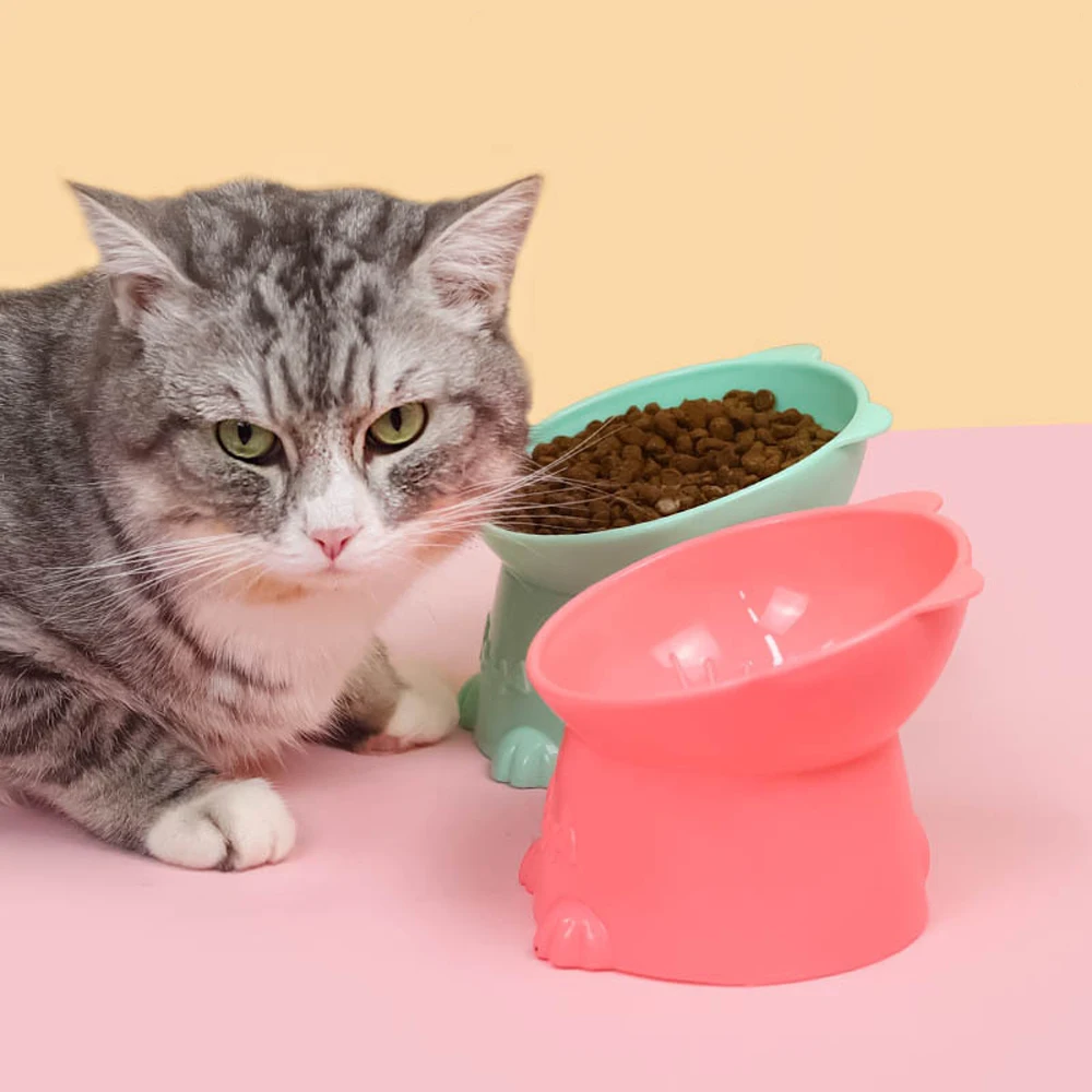 2024 New Cat Pet Food Water Bowl Cat Bowl High Foot Dog Bowl 45 ° Neck Protector Pet Feeding Cup Pet Feeding Equipment