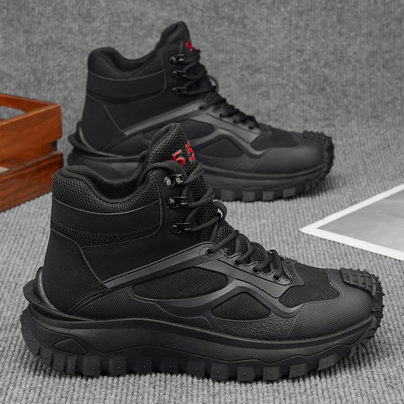 Men's Thick Sole High Top Hiking Shoes Non-slip Breathable Trekking Camping Shoes Wear-resistant Outdoor Mountain Climbing Shoes