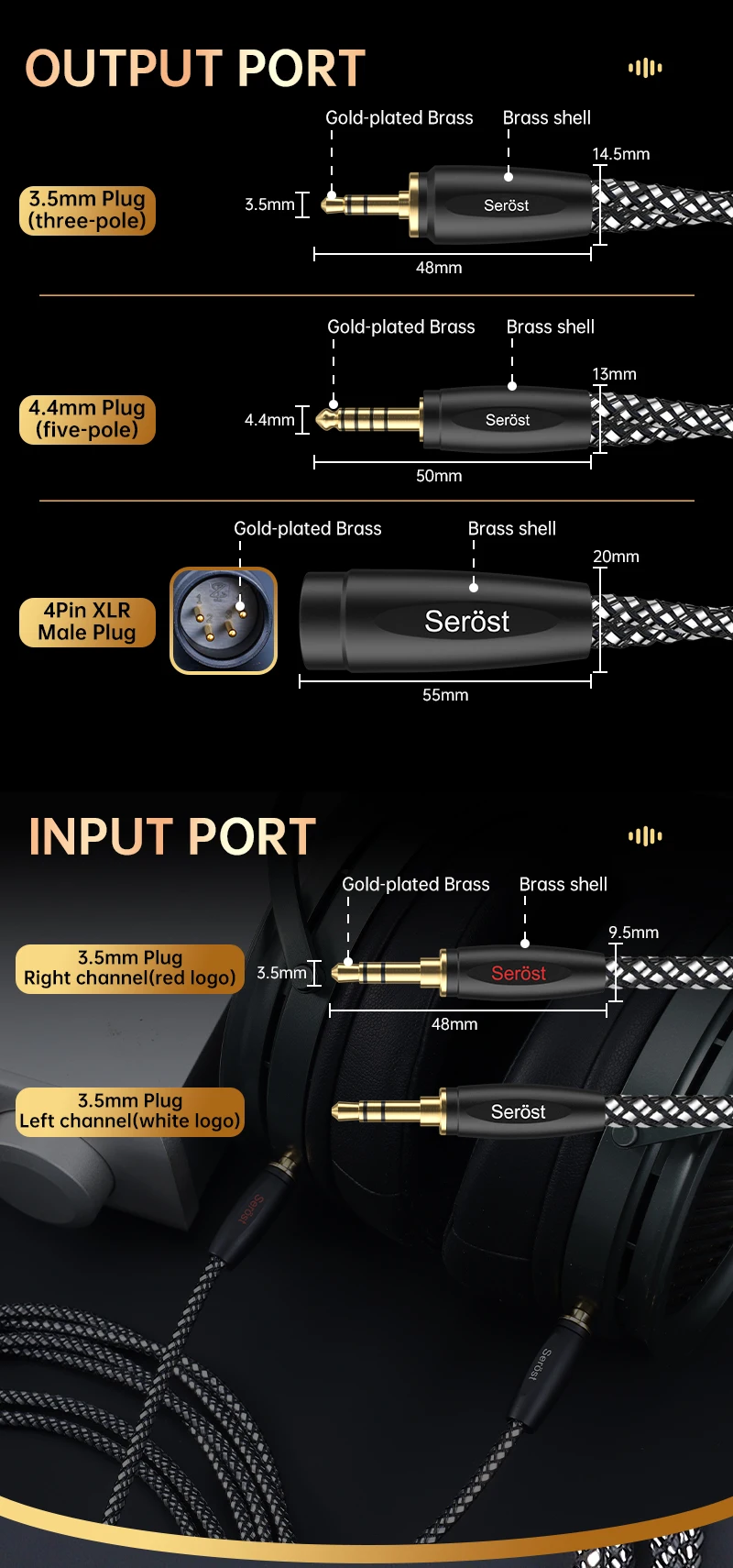Serost Aurora HiFi Audio-Kopfhörerkabel Graphene Arthur OCC Kupfer Typ-C 3,5mm 4,4mm 6,5mm 4Pin-XLR Stecker Stereo auf Dual 3,5mm – Detail 5