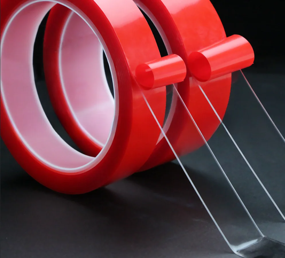 2pc Ultra Thin Transparent Red Film Double Sided Tape With HighTemperature Resistance No Marks Waterproof Adhesion Strong Adhes image 3