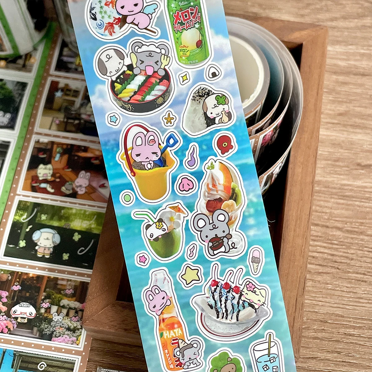 

Cute Animal Washi Tape Sticker Roll Journal Decor Summer Food Theme Kawaii Ice Cream Fruit Stickers Scrapbooking DIY Craft