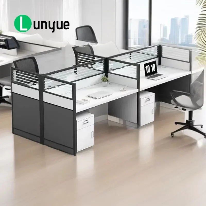 Staff Desk Office Desk Chair Combination Computer Workstation Double Desk Booth for Two People Modern Workspace Furniture