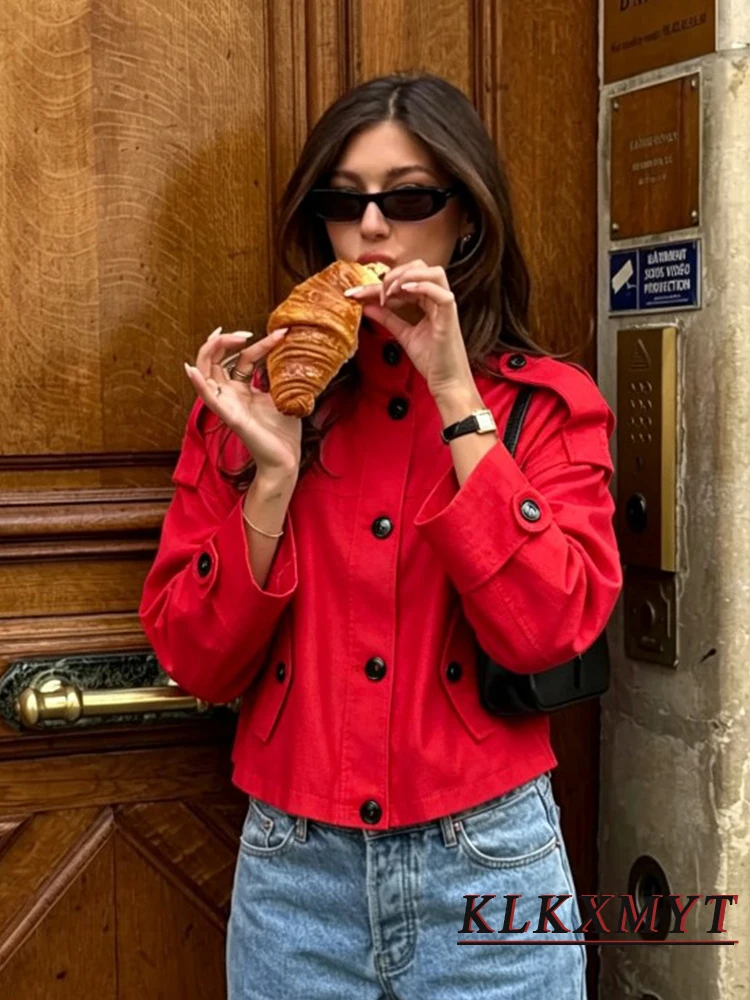 Damen Mode Freizeit Elegante Einfarbige Einreihige Langarm-Jacke mit Stehkragen Frühling Herbst Neu