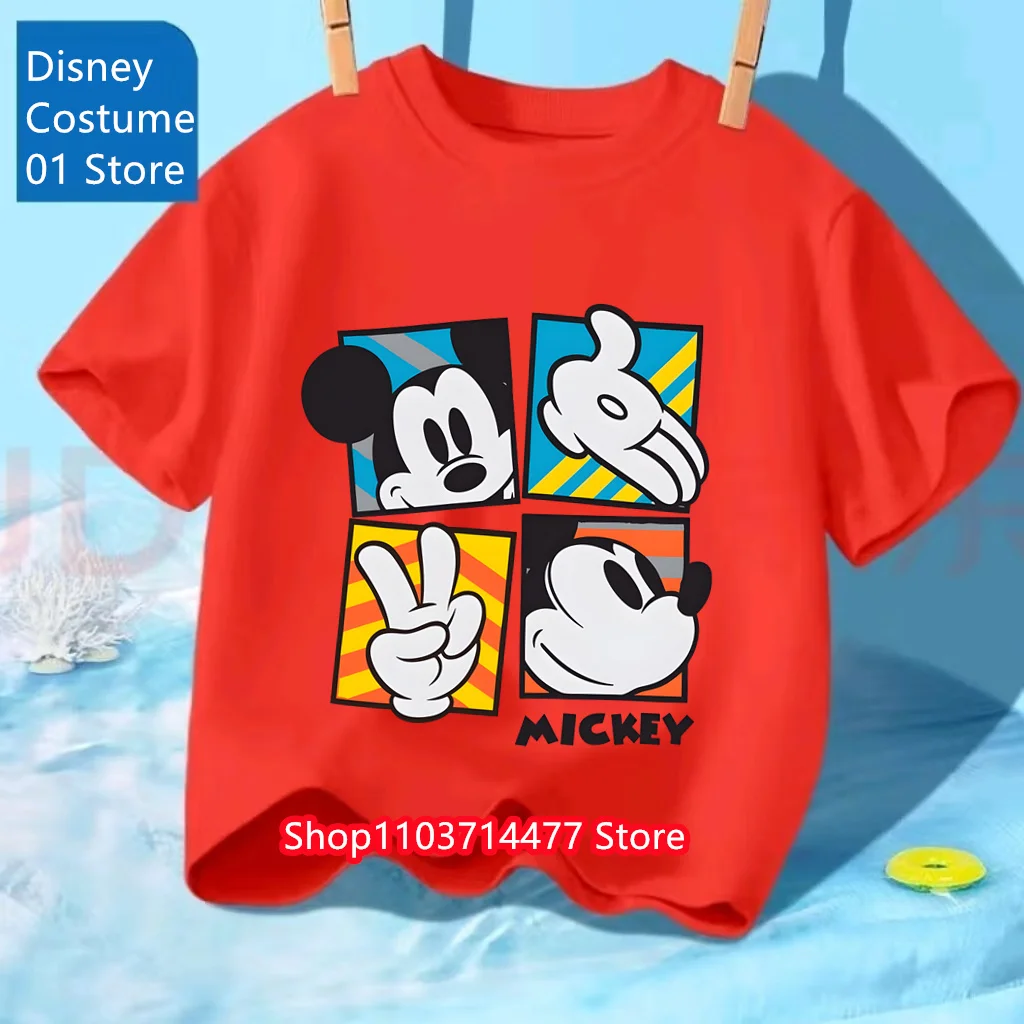 

Детская одежда с принтом Микки Мауса и друзей Диснея, детская хлопковая футболка, белый топ с короткими рукавами и героями мультфильмов для мальчиков