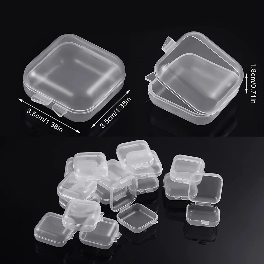 Mini contenedores de almacenamiento cuadrados de plástico, caja con tapa con bisagras, transparente, para joyería, pendientes y anillos, portátil,