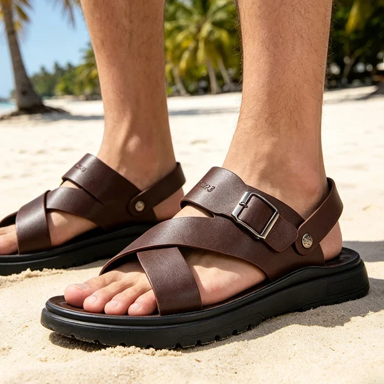 Herren Sommer-Freizeitsandalen zum Hineinschlüpfen – Bequeme, rutschfeste, strapazierfähige, weichsohlige, atmungsaktive Strandschuhe – 2380 – Detail 1