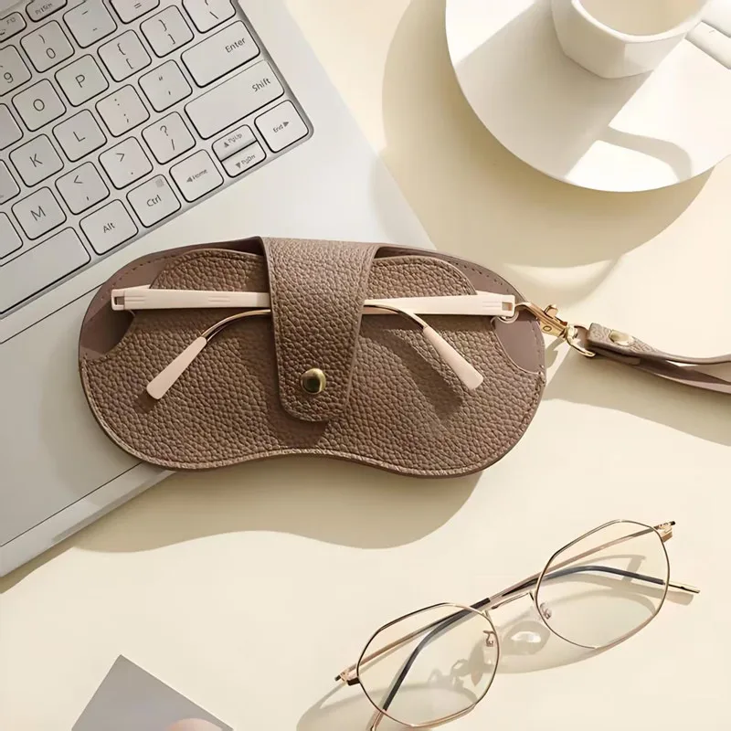 3colors Glasses Storage Bag Lychee PU Leather Sunglasses Case Hangable Magnetic Eyewear Pouch Holder for Commuting Dating