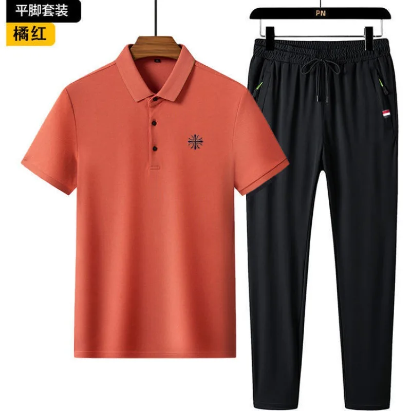 2024 Summer New Fashion Short-Sleeved POLO Shirt Set Men's Casual Relaxed Comfortable Sports Large Size Two-Piece Set M-5XL