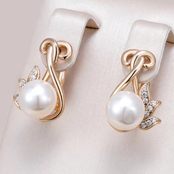 Kinel Luxury Crystal Flower Pearl Dangle Earrings for Women Trendy 585 Rose Gold Color With Natural Zircon Daily Fine Jewelry