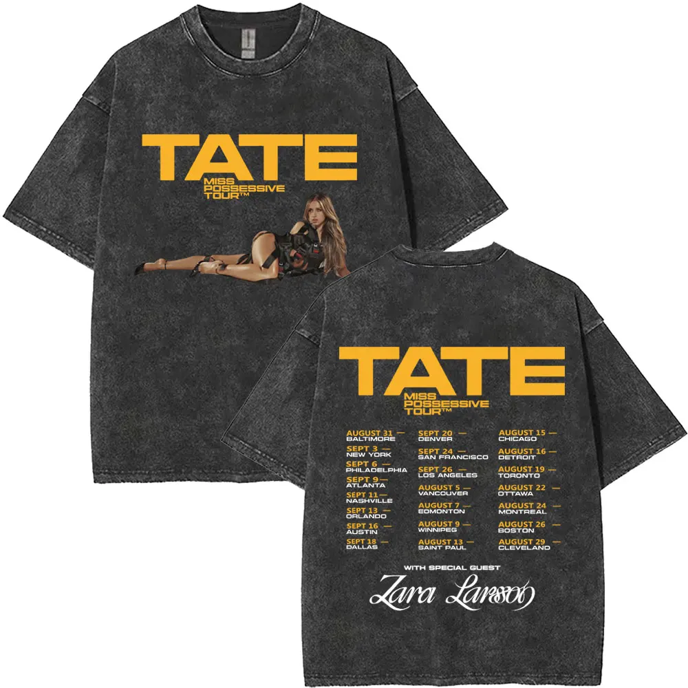 Tate Mcrae Album So Close To What Miss Possessive 2025 World Tour Washed T Shirts Men Women Fashion Vintage Oversized T-shirt image 2