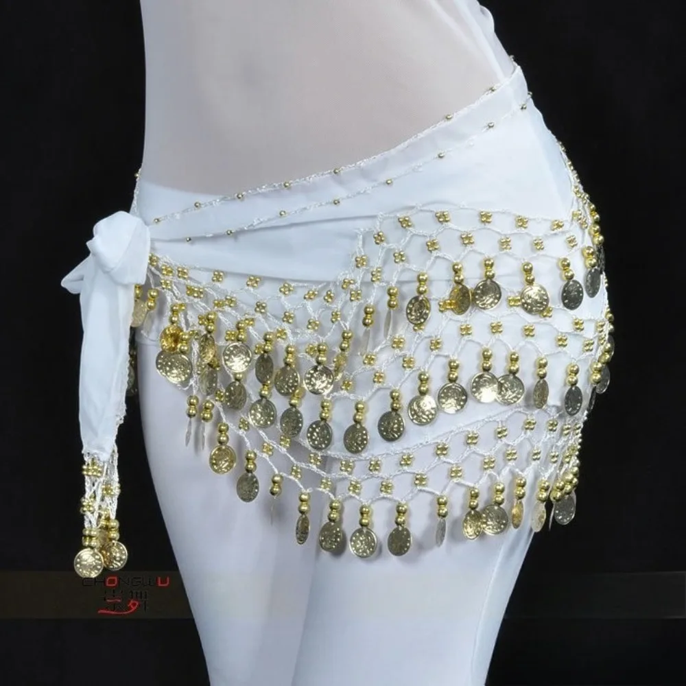 Belly Dance Coin Belt - 98-Coin Triple Layer Hip Scarf ,Performance & Practice Belt for Dancers