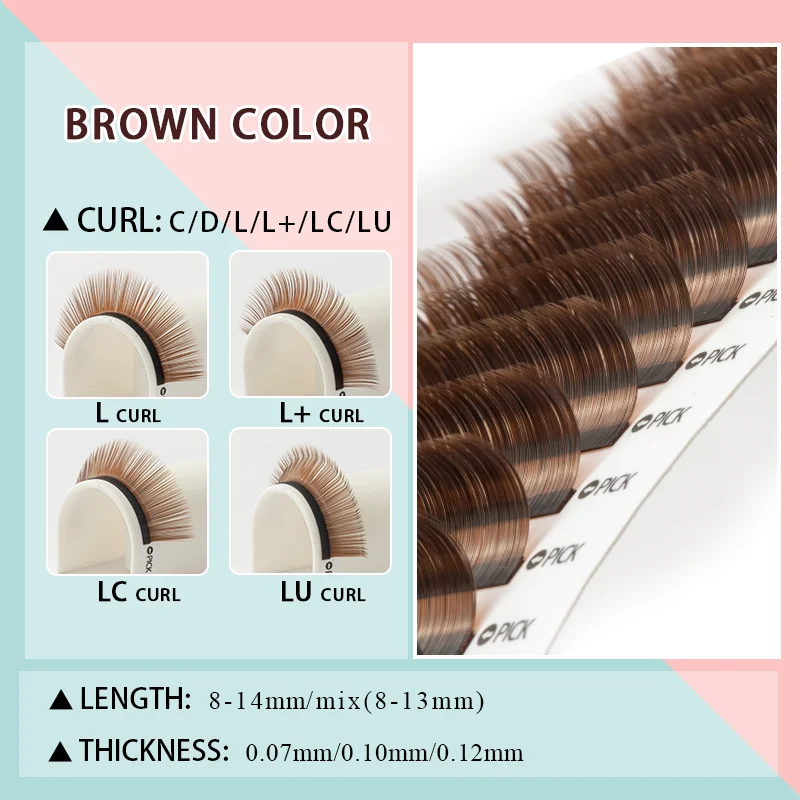 Matte Brown Eyelash Extensions L L+ LU LC Curl Russian Volume Eyelash Supplies Korean PBT High Quality Individual Eyelashes