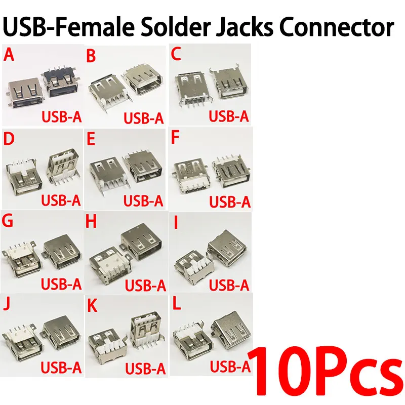 10pcs USB-A Interface Socket Standard Port Female Solder Jacks Connector DIP Straight Vertical Bend Needle PCB Socket 13.7mm