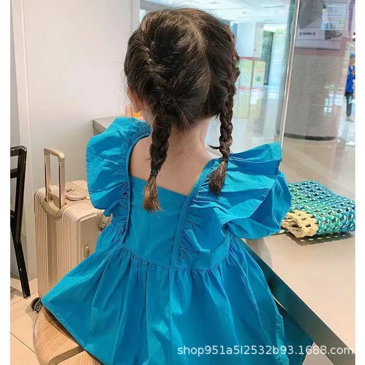 Dress Short Sleeve Knee Length O-neck Collar Solid Simple Beautiful Fashion Modern Colorful Comfortable Summer Children Girls