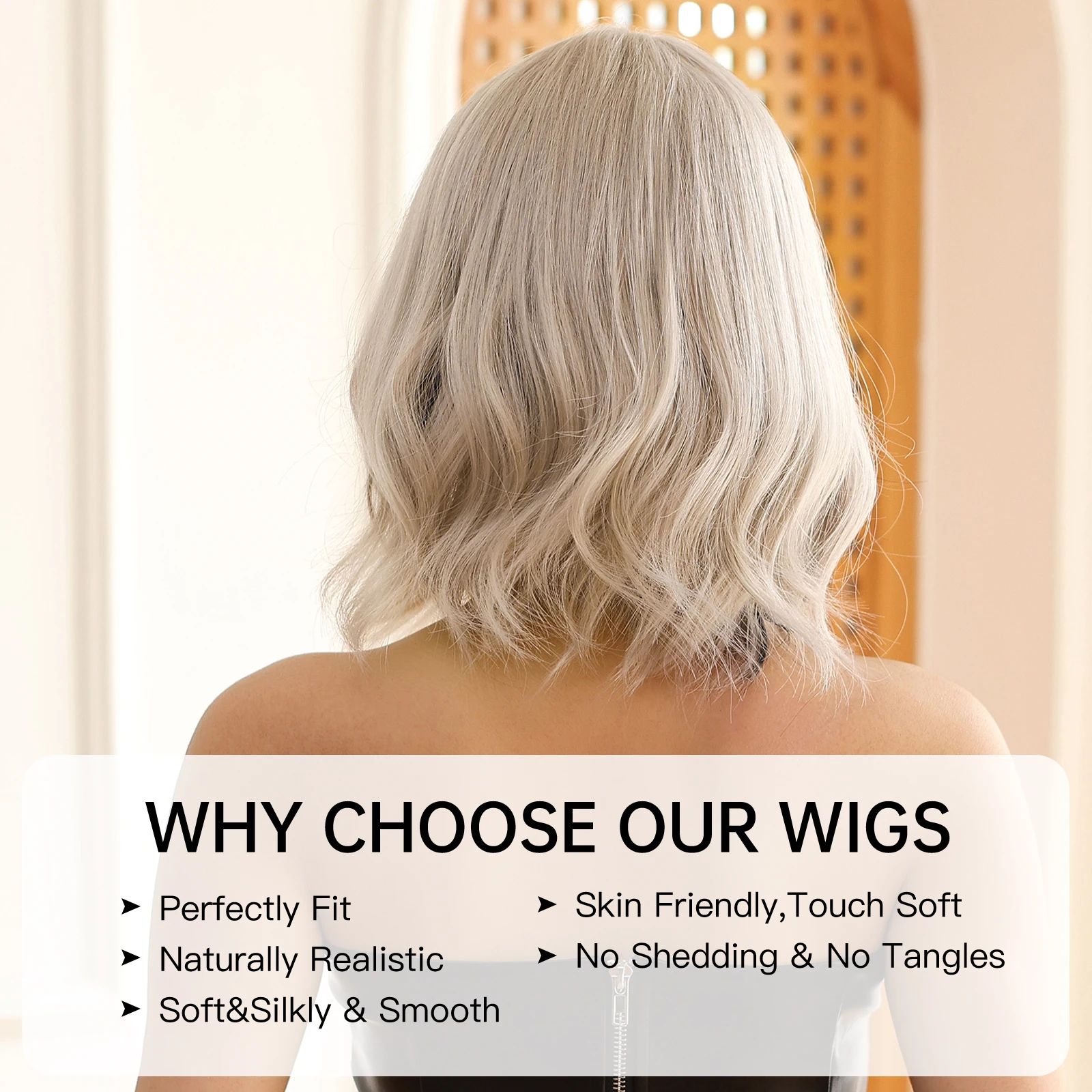 Wig sintetik berombak pendek untuk wanita, rambut palsu Natural Platinum dan hitam dua warna untuk pesta Cosplay tahan panas