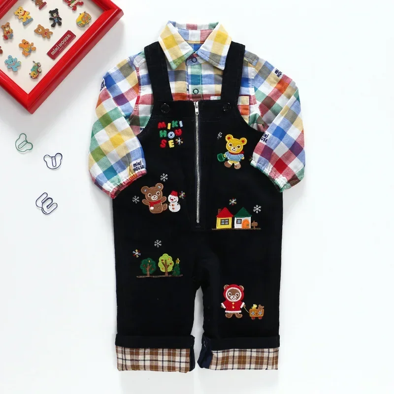 

Children's Overalls Japanese Boys Casual Pant Cartoon Bear Corduroy Pants Korean Kids Winter Clothes Roupa Infantil Pantalones