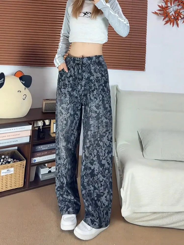 

Американские окрашенные широкие джинсы для мужчин и женщин, дизайнерские брюки Cleanfit, прямые длинные брюки High Street, повседневная одежда