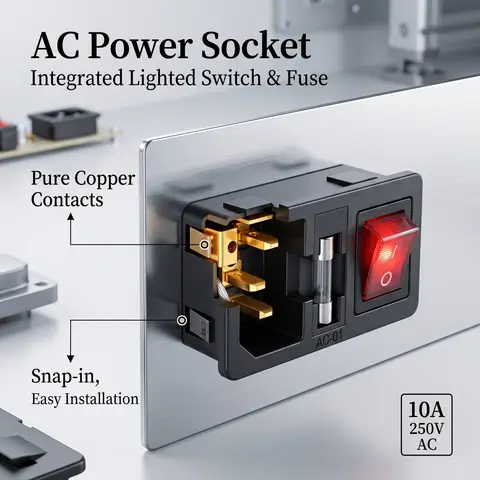 AC-01 Rocker Switch Three in One AC Power Socket with Light and Fuse
