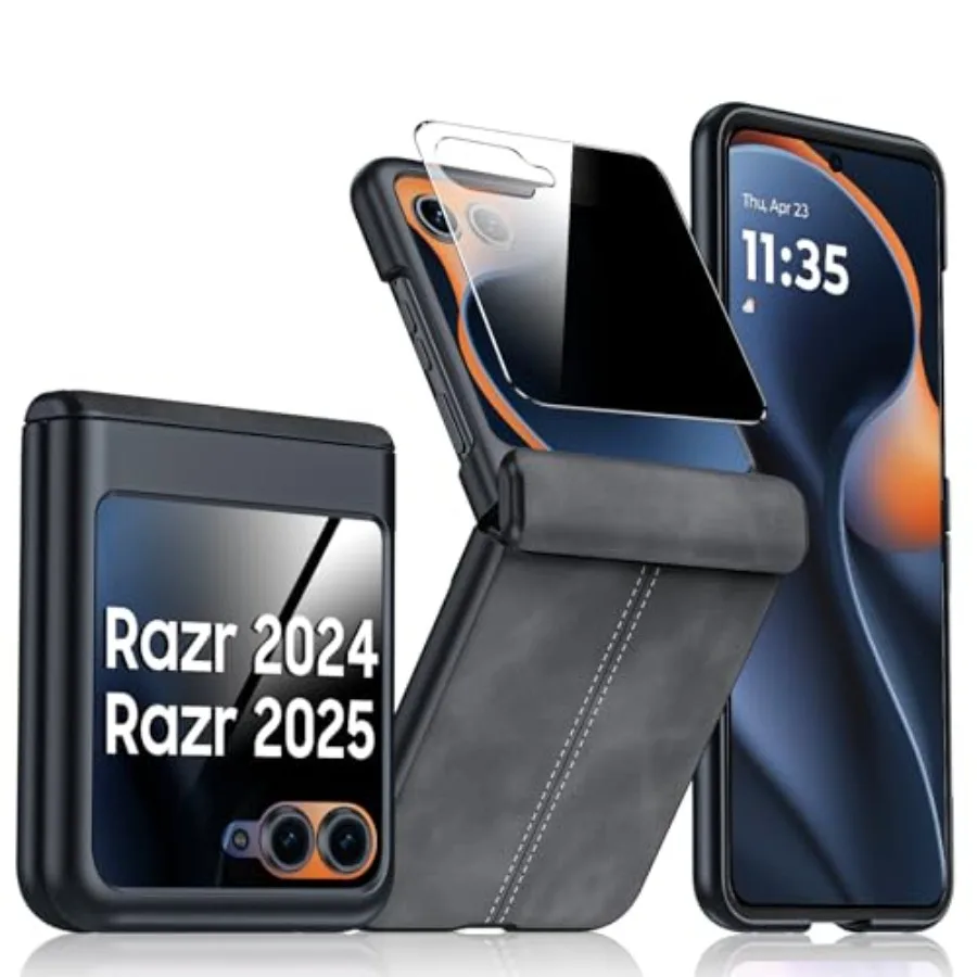 

for Motorola Razr 2026 Case, Razr 2025/2024 Case, Built-in Privacy Screen Protector and Hinge Protection and Ultra Thin PU Leat