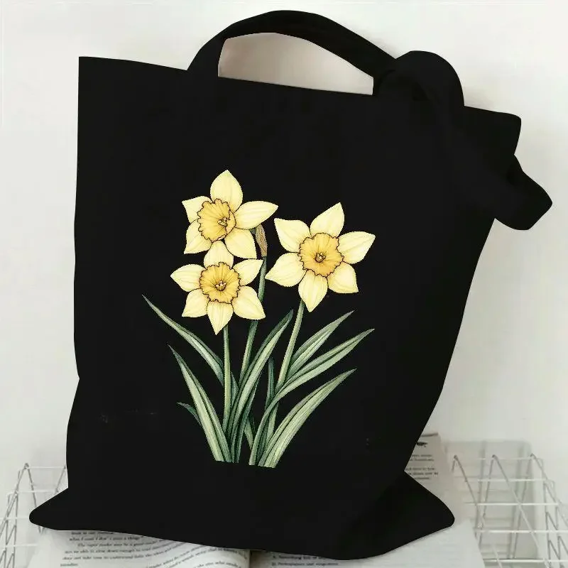 حقائب يد بنمط الأزهار للنساء، حقيبة يد قماشية عصرية ذات سعة كبيرة، أفضل هدية لمقبض تخزين الكتب #6