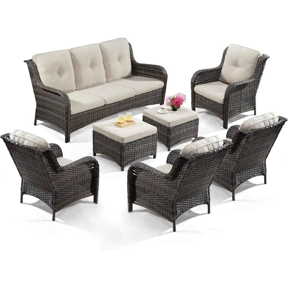 

7-piece Courtyard Furniture Set, Including 3 Sofas, 4 Armchairs, 2 Ottoman Style, Willow Outdoor Furniture Segmented Set