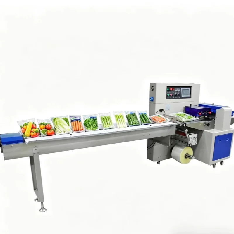 High Speed Fresh Leafy Vegetable Packing Machine Flow Wrap Packaging Machine For Spinach Cabbage Celery