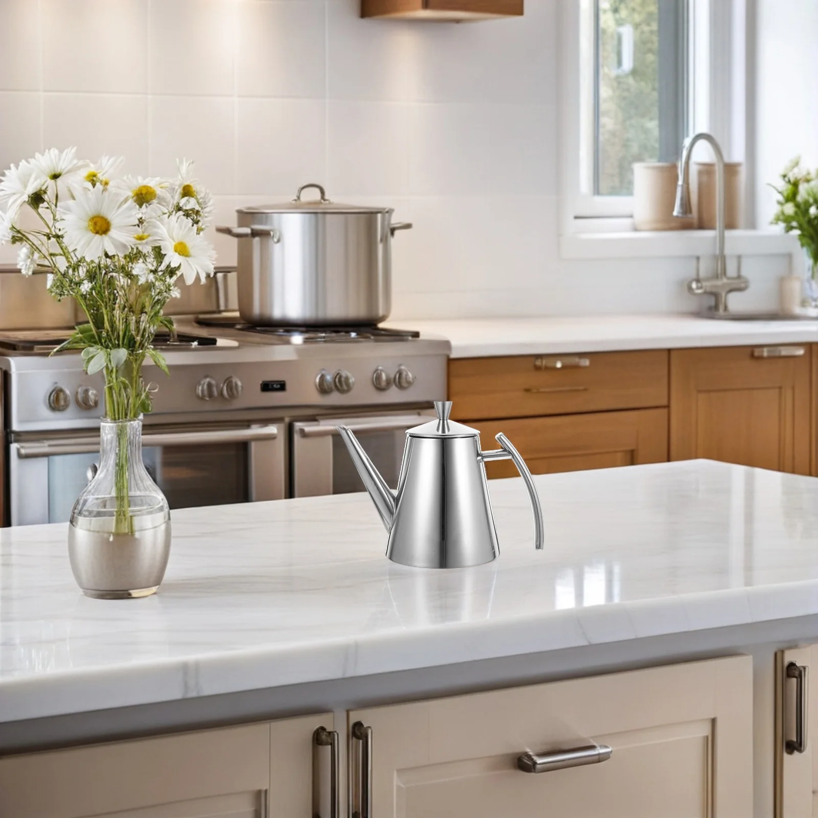 

450ml Stainless Steel Oil Pot Pouring Large Capacity Nonstick Design Cooking Grease Keeper Silver Grease Pot