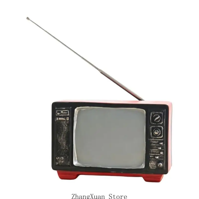 Nostalgische Tabletop-Akzent-TV-Figur für Heimbüro-Regaldekorationen, Fernsehreplikate aus Harz mit Used-Look, 3XUF – Detail 5