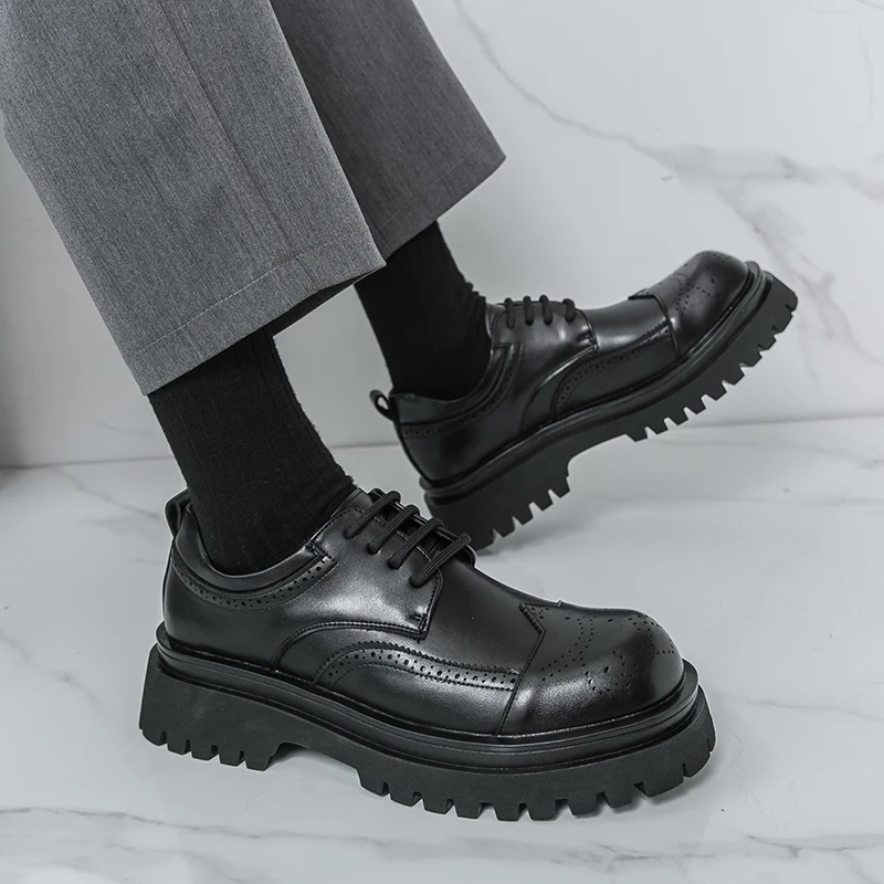 

Men's Brogue Shoes Fashionable Business Casual Thick Bottom Heightening Leisure Shoes PU Leather Comfortable Spring Autumn