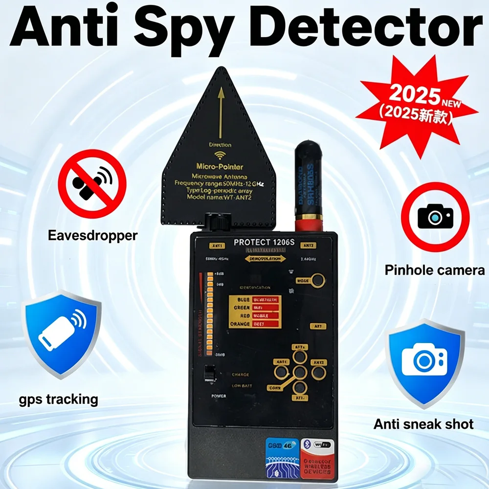 1206P AI Anti-Spy Detector Smart Chip Car GPS Tracker Hidden Camera Detection Signal Scanner Automatic Detector  Hotel Gadgets