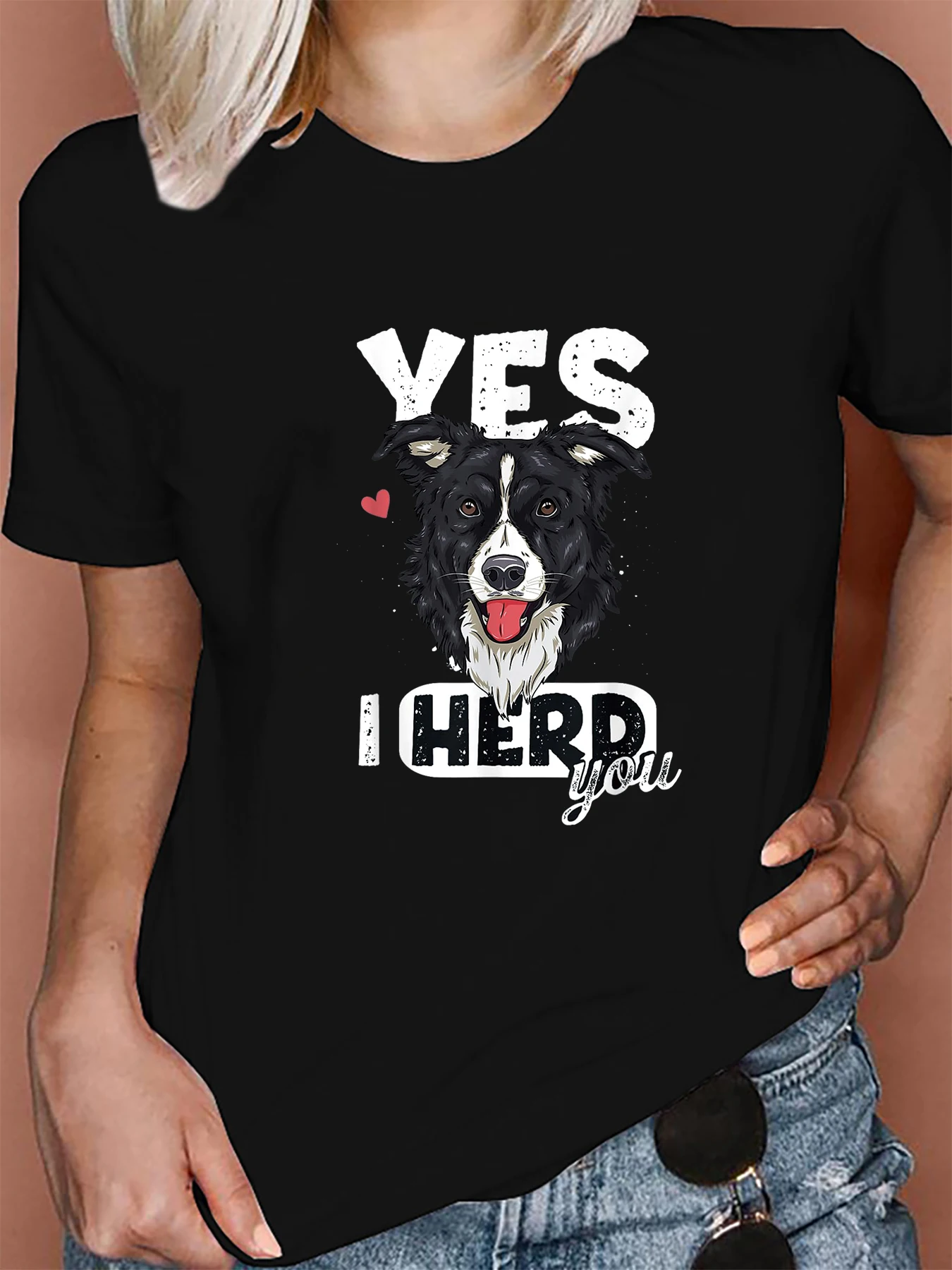 I Herd You Border Collie Dog Print T-Shirt Fashion women\'s Team Short-Sleeved Round Neck TShirt Tops Oversized Tee