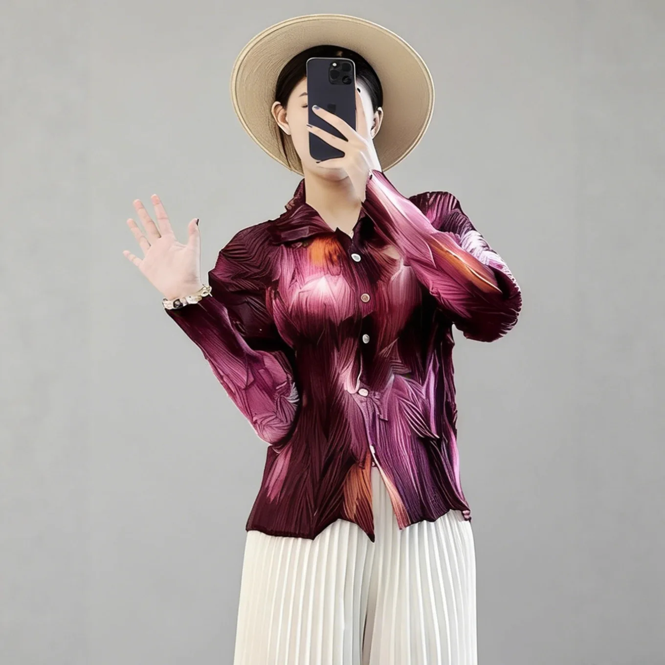 

Miyake Folds 2026 New Irregular Pleated Shirt Women's Light Luxury Long Sleeve Cardigan Tops Women's Designer Jacket Pleated