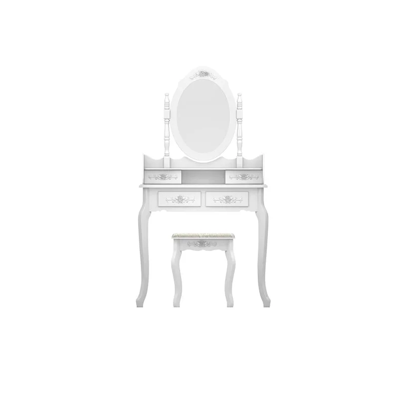 Fine workman ship and meticulous design Four drawers and one mirror dressing table set European style white = 32759839