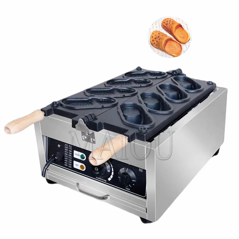 Commercial Gas Type Shoe Shaped Waffle Making Machine 4pcs Three-dimensional Shoes Waffle Baker Maker Kitchen Snack Equipment