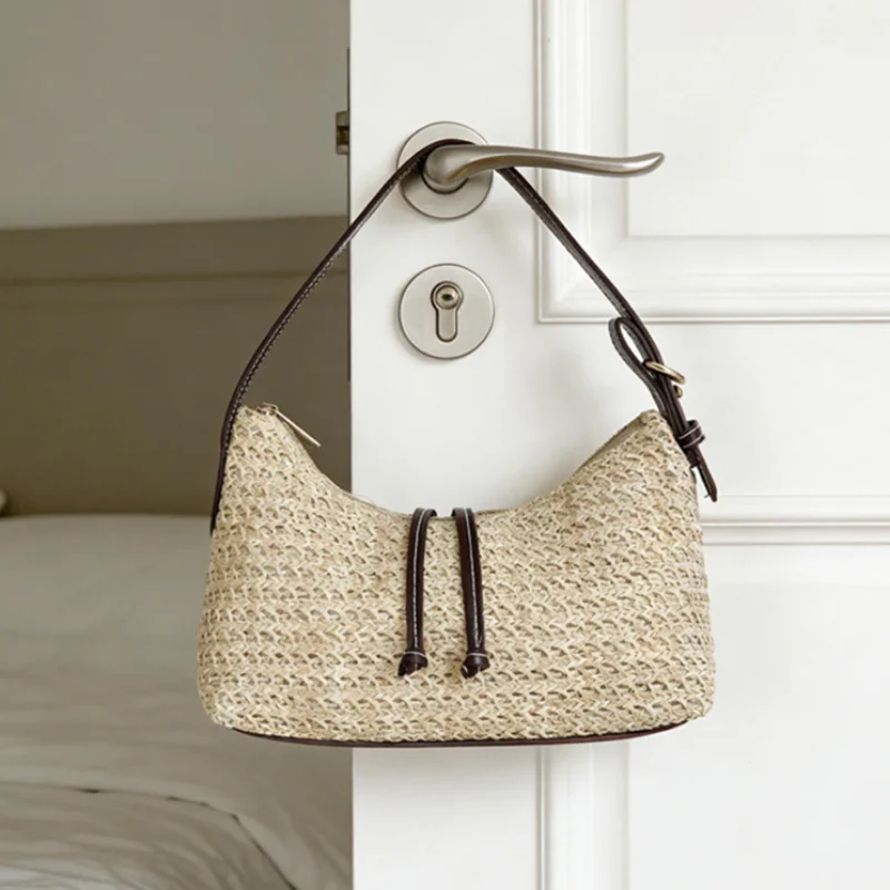 

Брендовые тканые сумки с кожаными ручками, стильный универсальный дизайн, женская сумка-багет, простая сумка-подушка, кошелек на молнии для телефона и монет