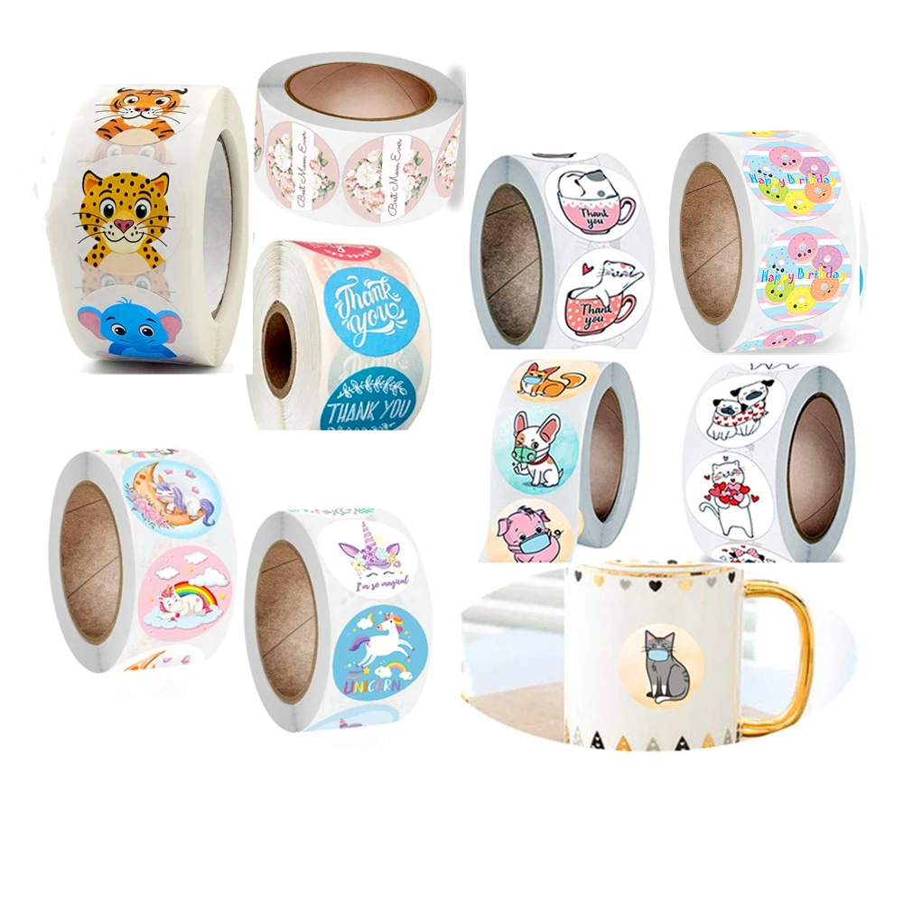 500 لطيف يونيكورن حورية البحر شكرا لك ملصقات Kawaii الاطفال الكرتون ملصق لفة لعيد الميلاد هدية ختم الأعمال الصغيرة القرطاسية